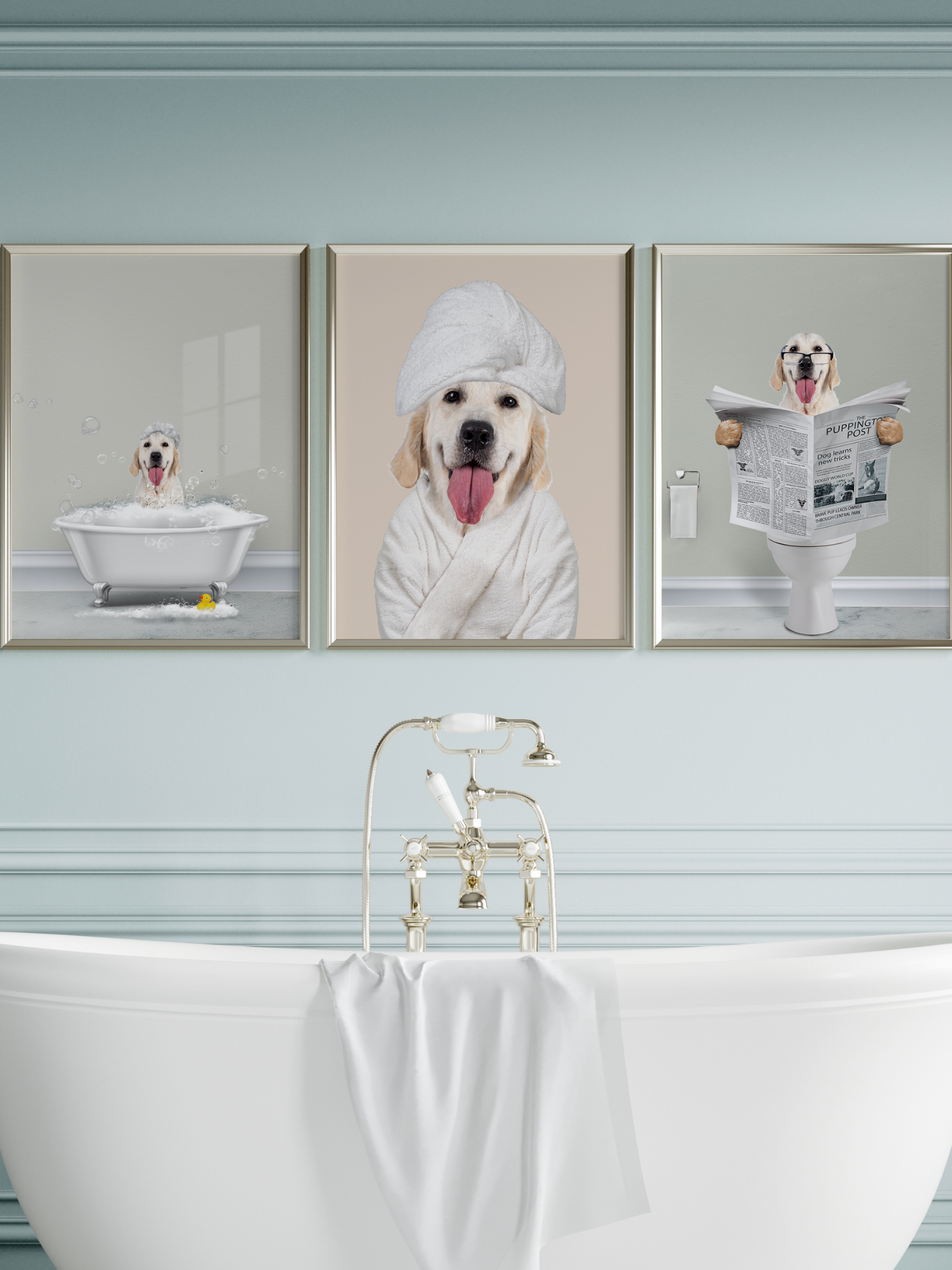 Set of Three Bathroom Pet Portrait - Fairlight Co