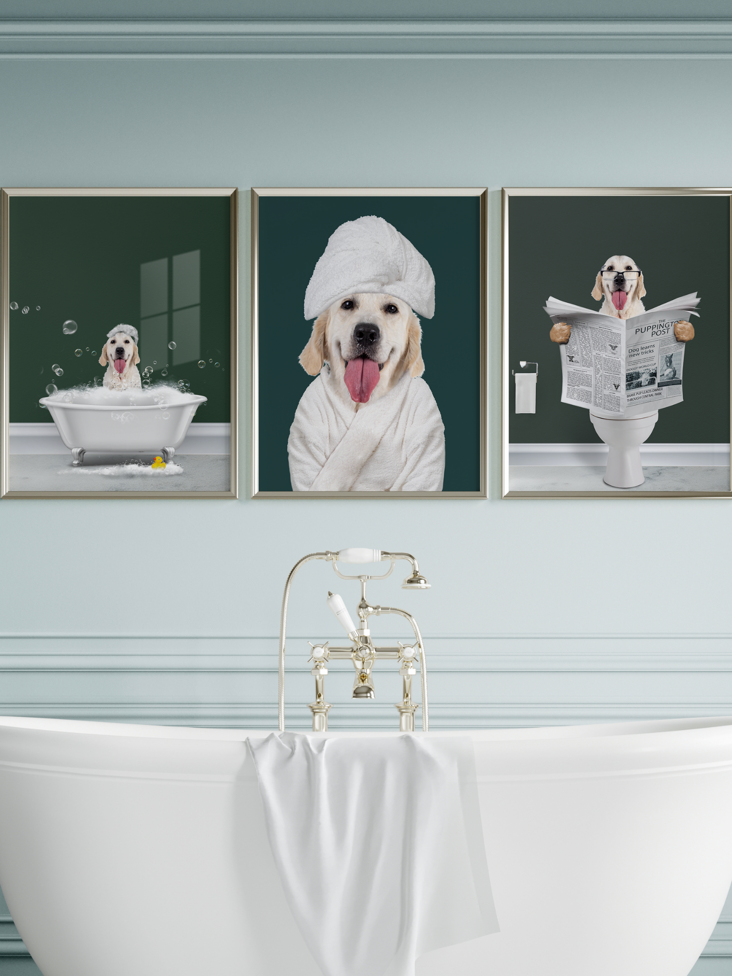 Set of Three Bathroom Pet Portrait - Fairlight Co