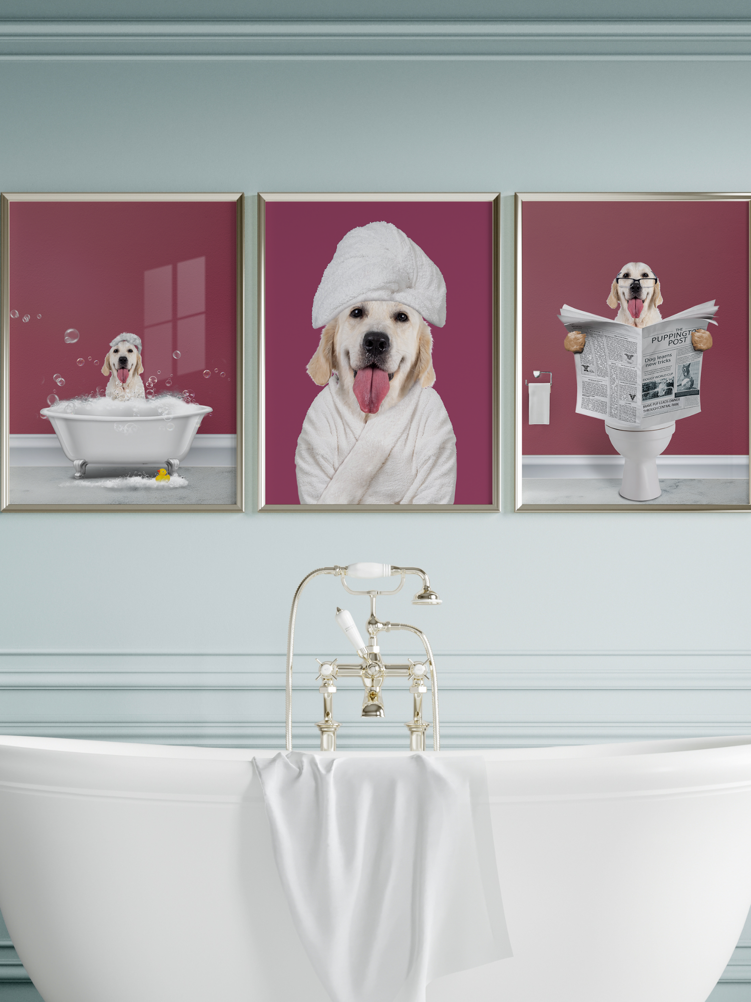 Set of Three Bathroom Pet Portrait - Fairlight Co
