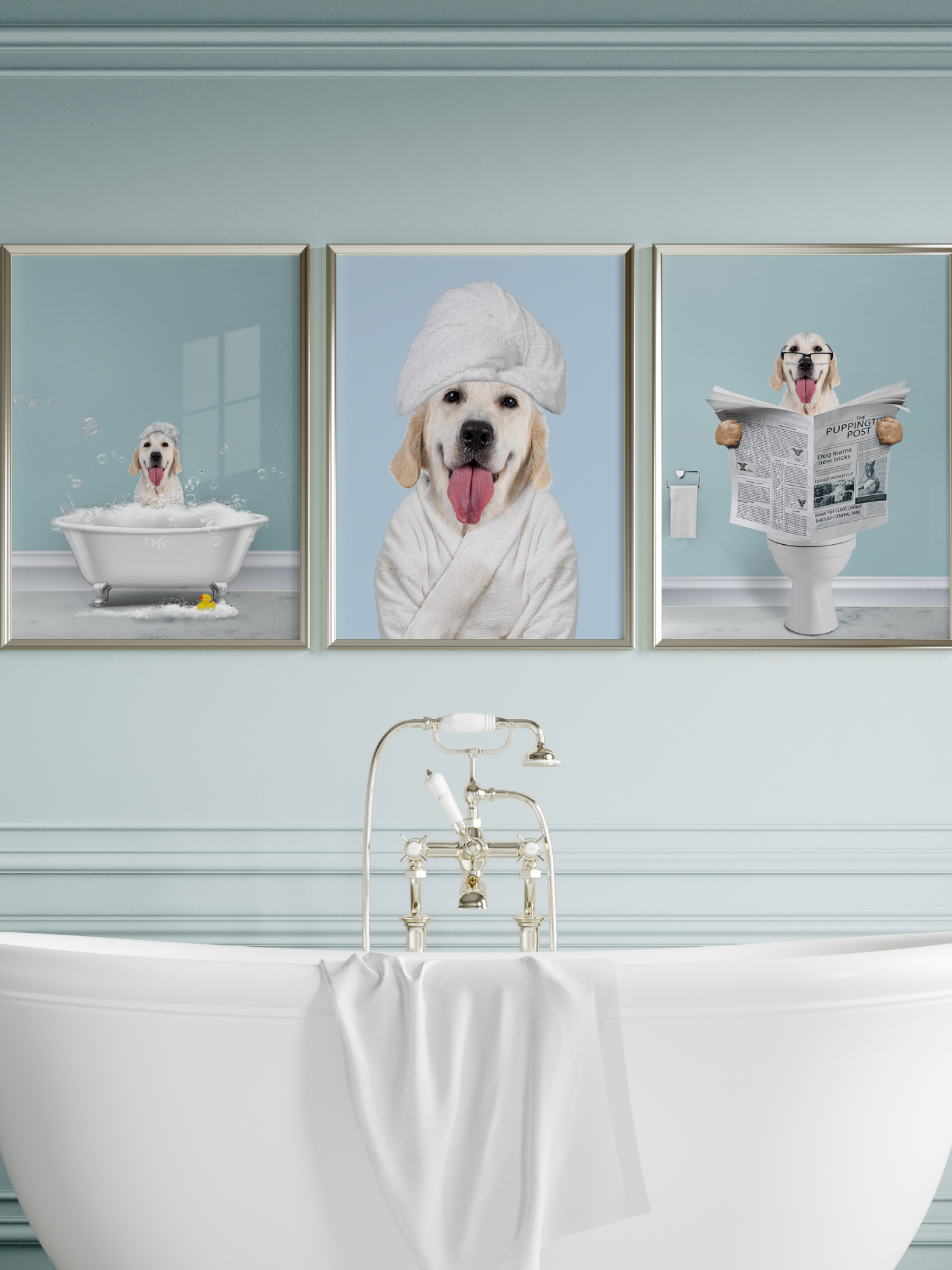 Set of Three Bathroom Pet Portrait - Fairlight Co