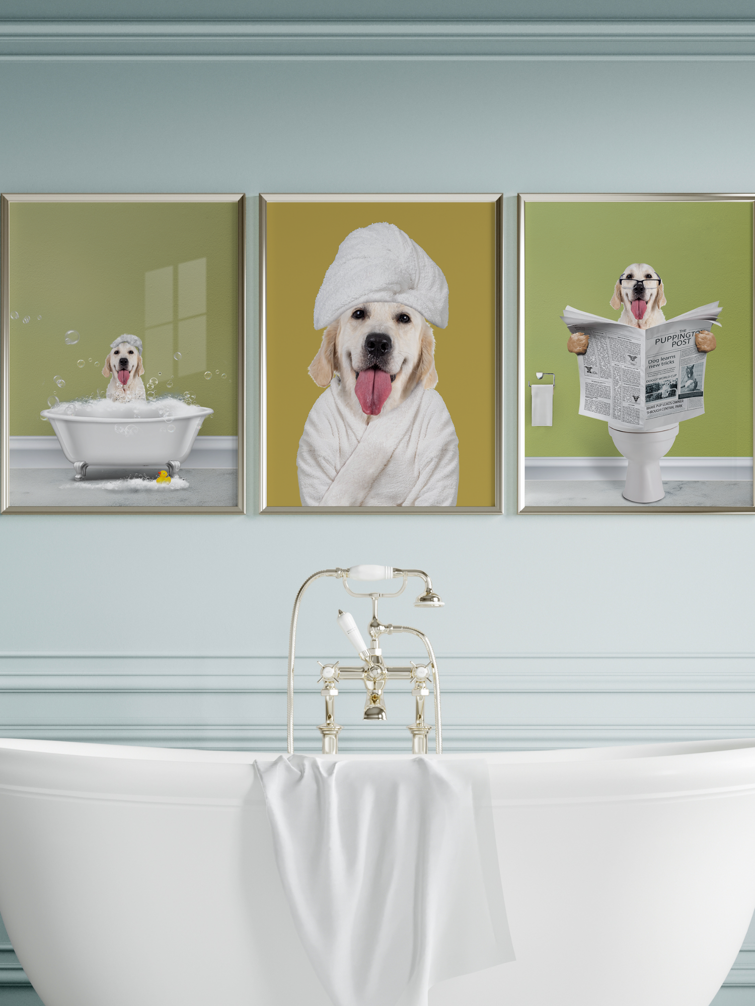 Set of Three Bathroom Pet Portrait - Fairlight Co