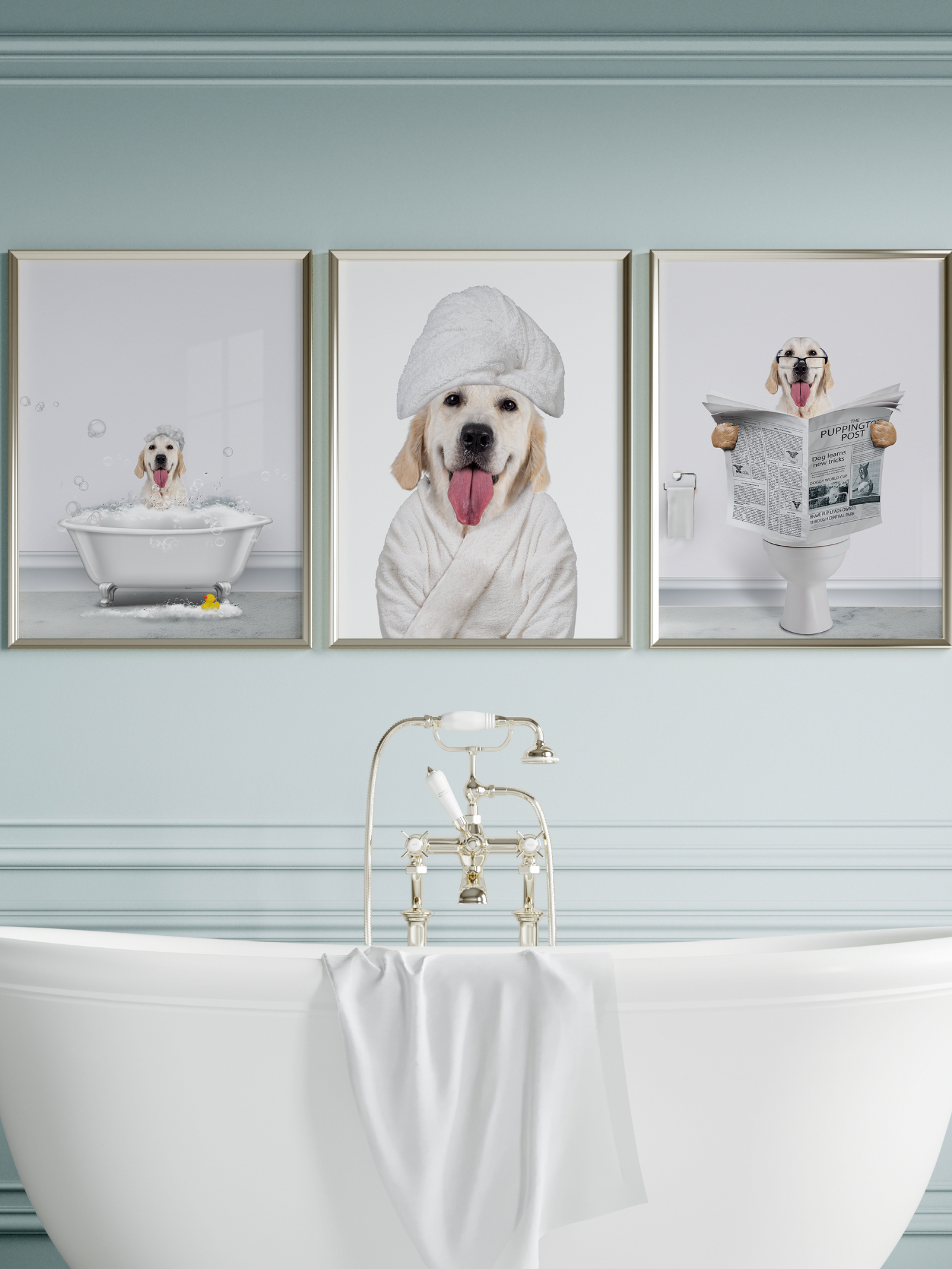 Set of Three Bathroom Pet Portrait - Fairlight Co