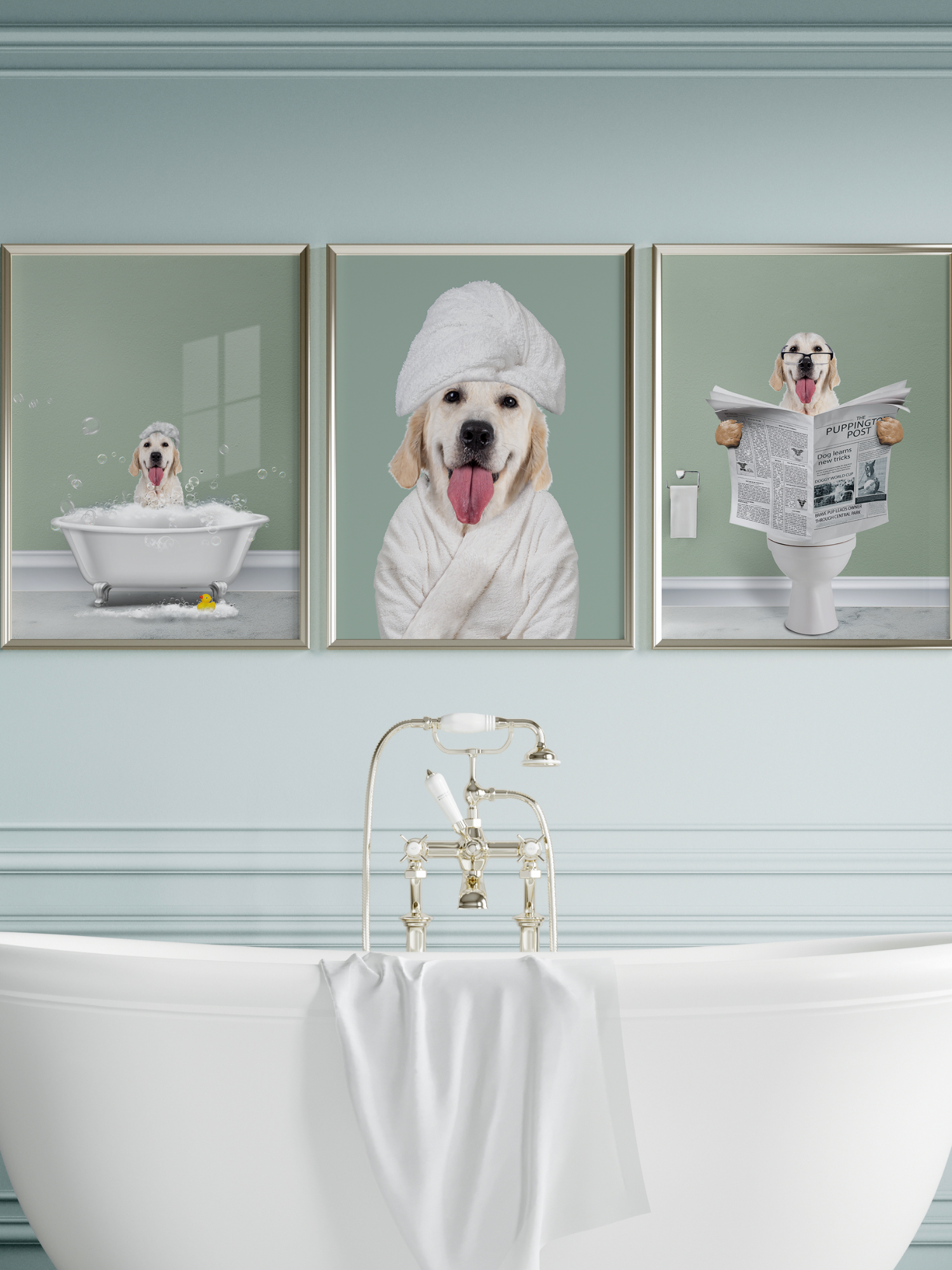 Set of Three Bathroom Pet Portrait - Fairlight Co